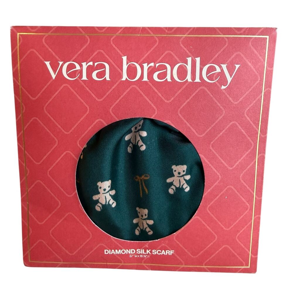 Vera Bradley Diamond Silk Scarf Green Bear Mosaic Print